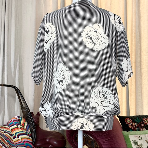 80s Checkerboard Floral Blouse - Picture 4 of 8